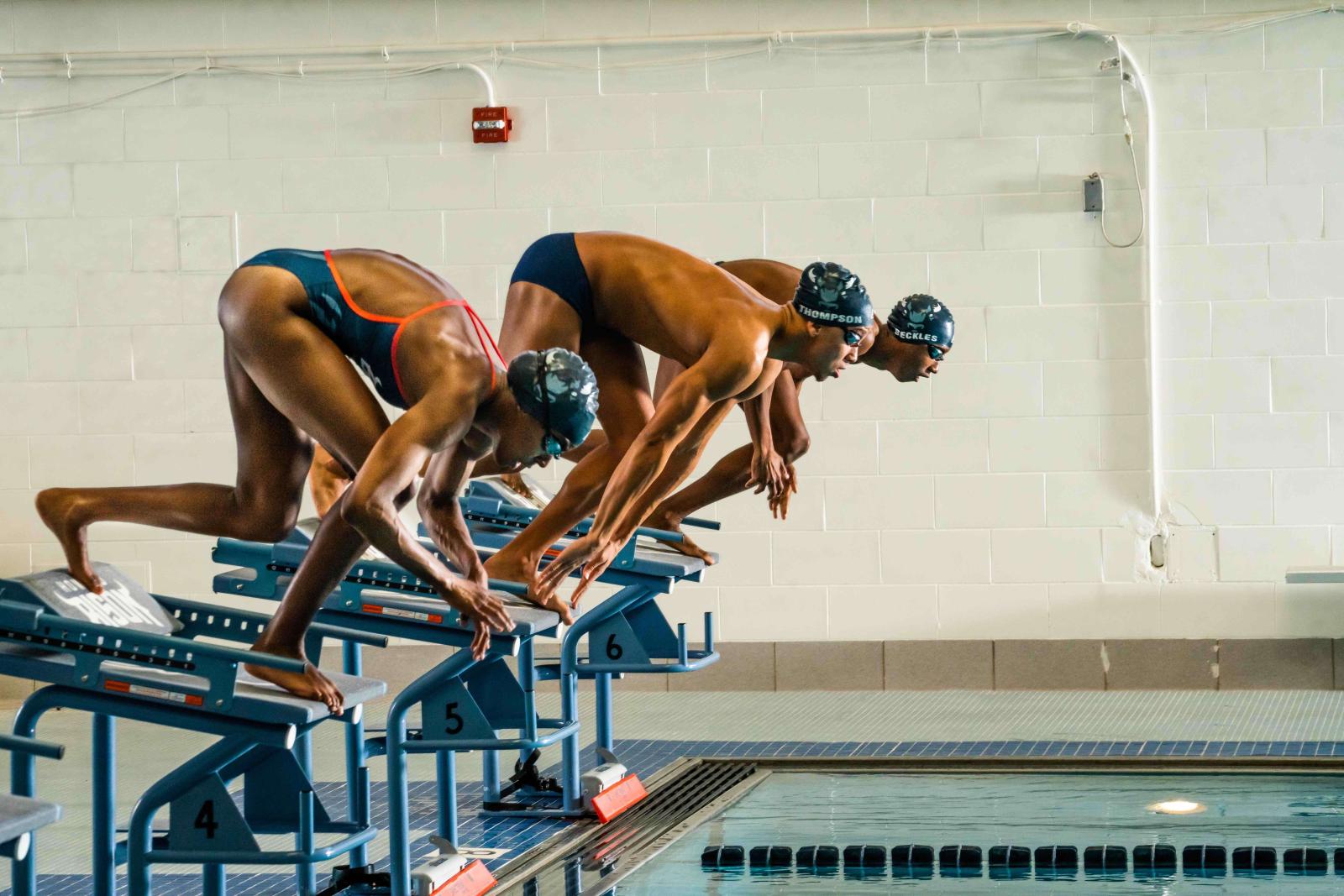 Howard's swim team on the starting blocks