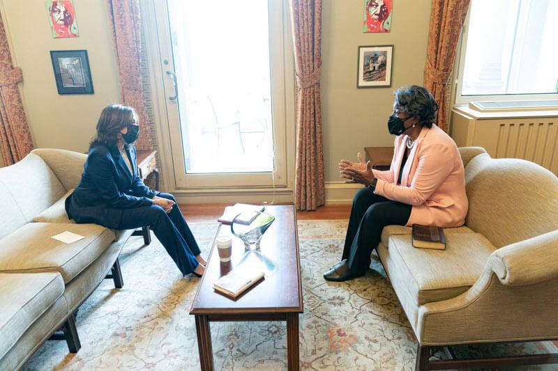 VP Kamala Harris being interviewed 