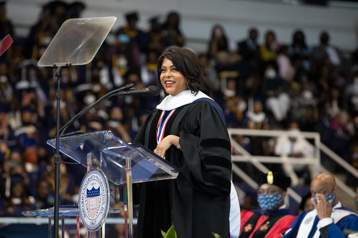 Taraji P. Henson giving remarks at Howard commencement