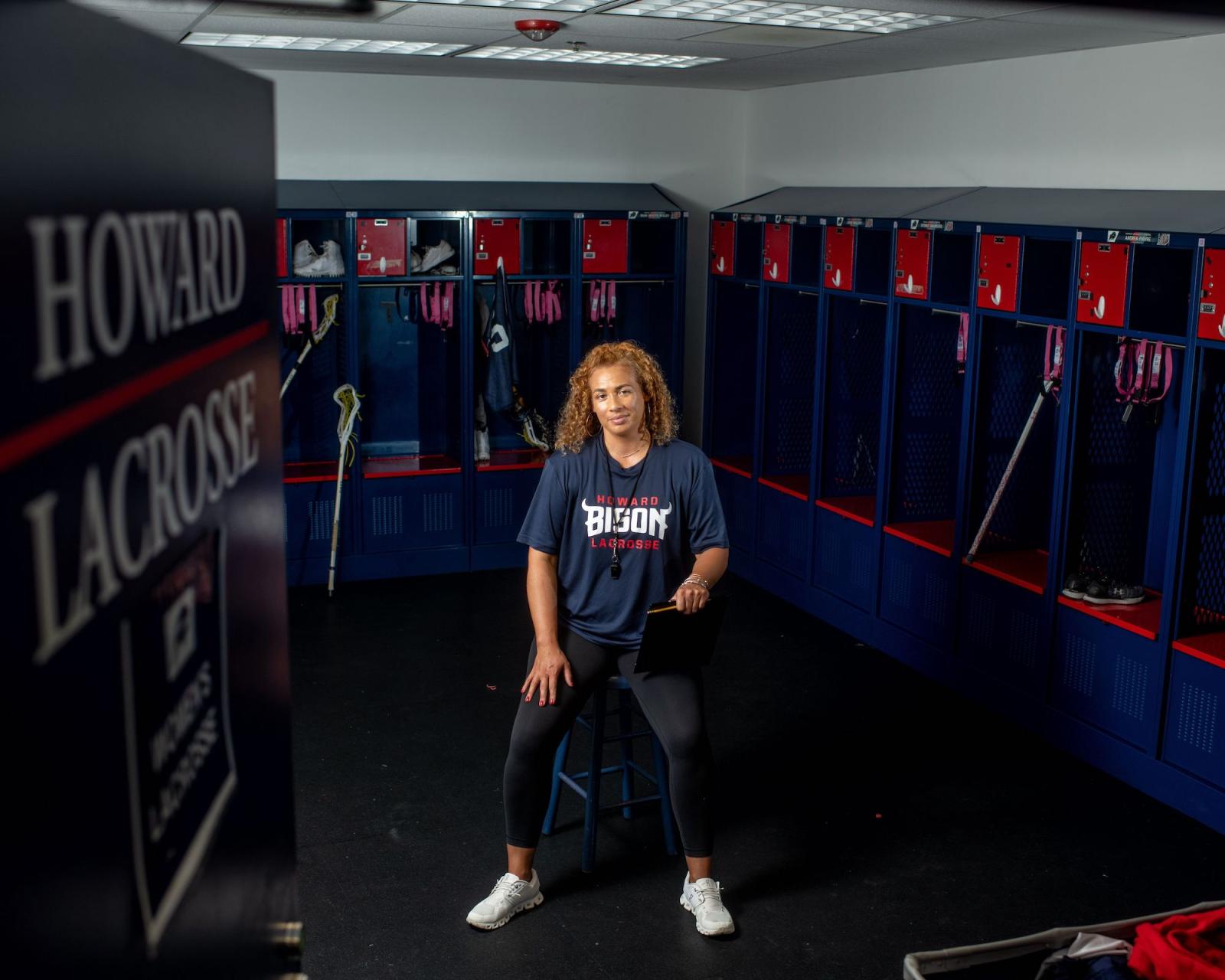 Karen Healy-Silcott in women's locker room for lacrosse
