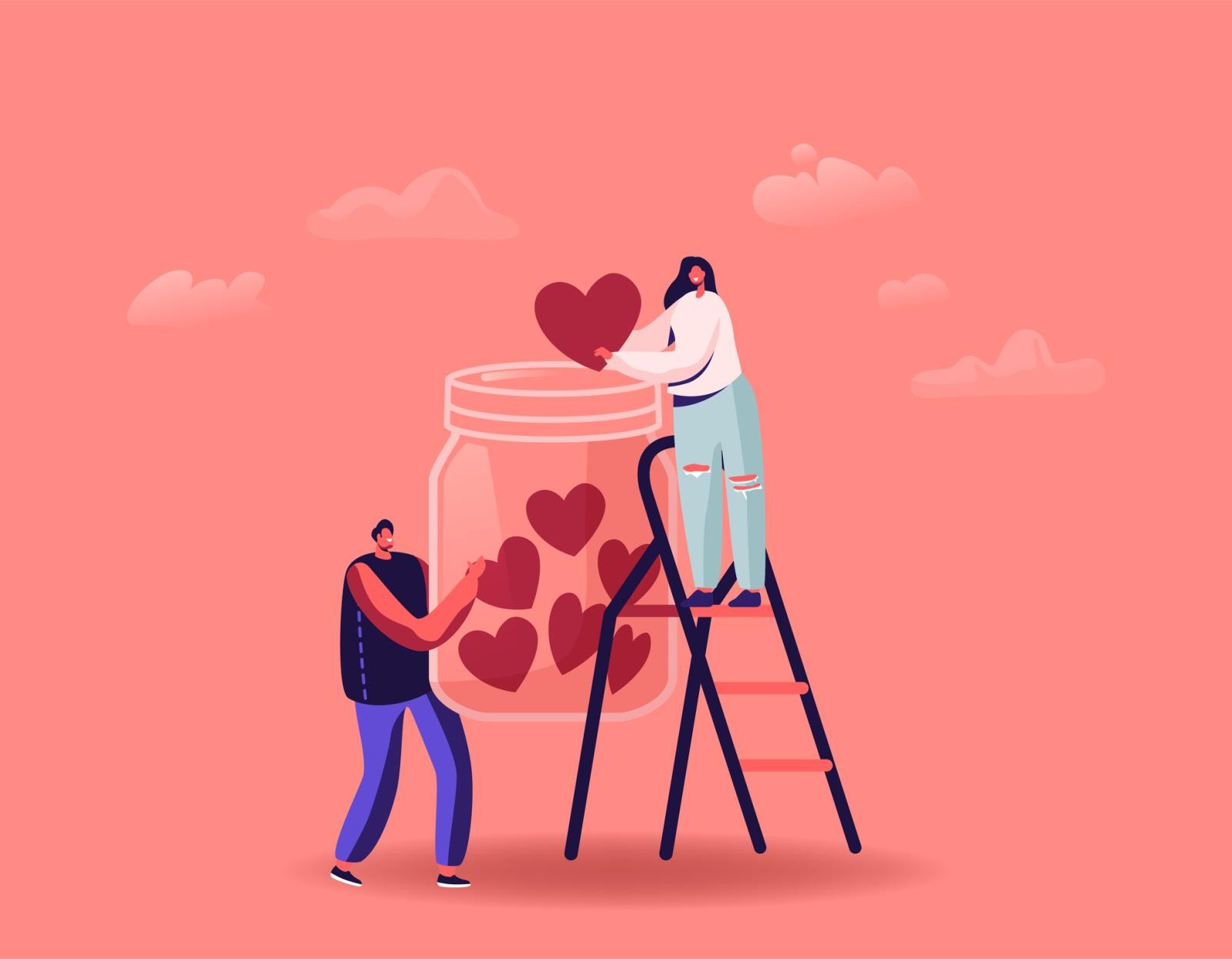 people adding hearts to a jar