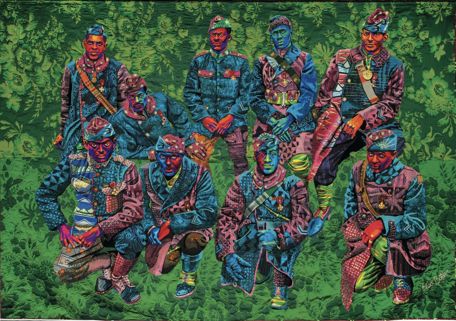 Bisa Butler's quilted art of a group of soldiers