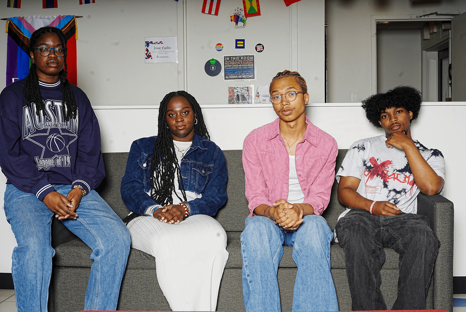 LGBTQ identifying students pose in Howard University's Intercultural and LGBTQ Resource Center