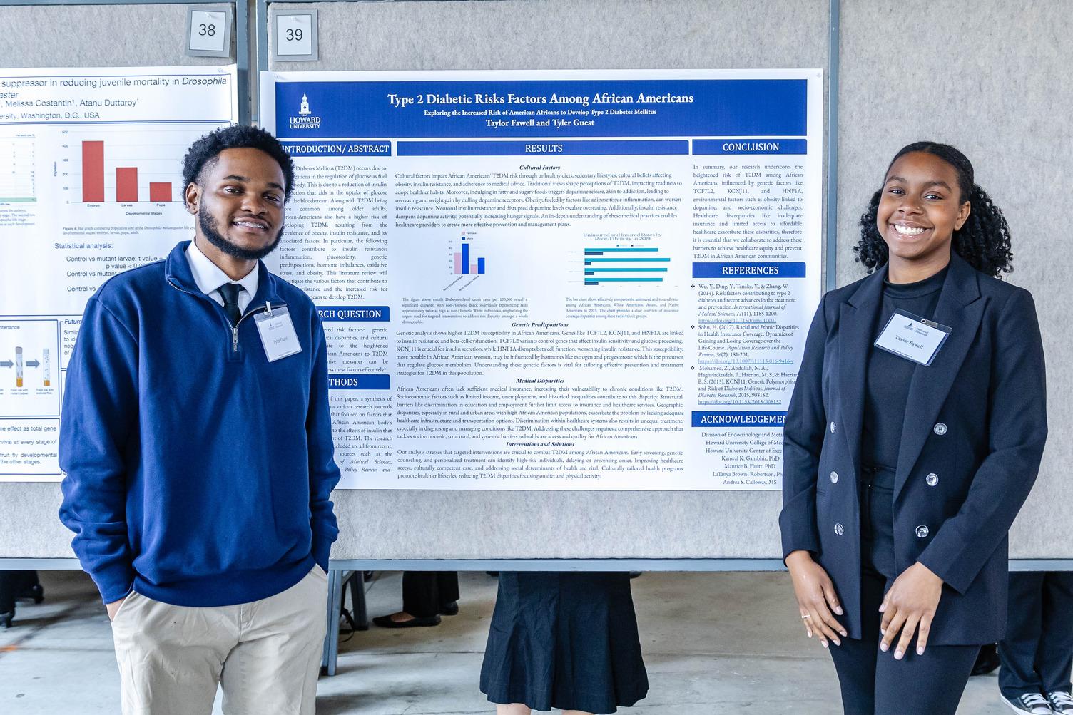 students with poster at research month symposium