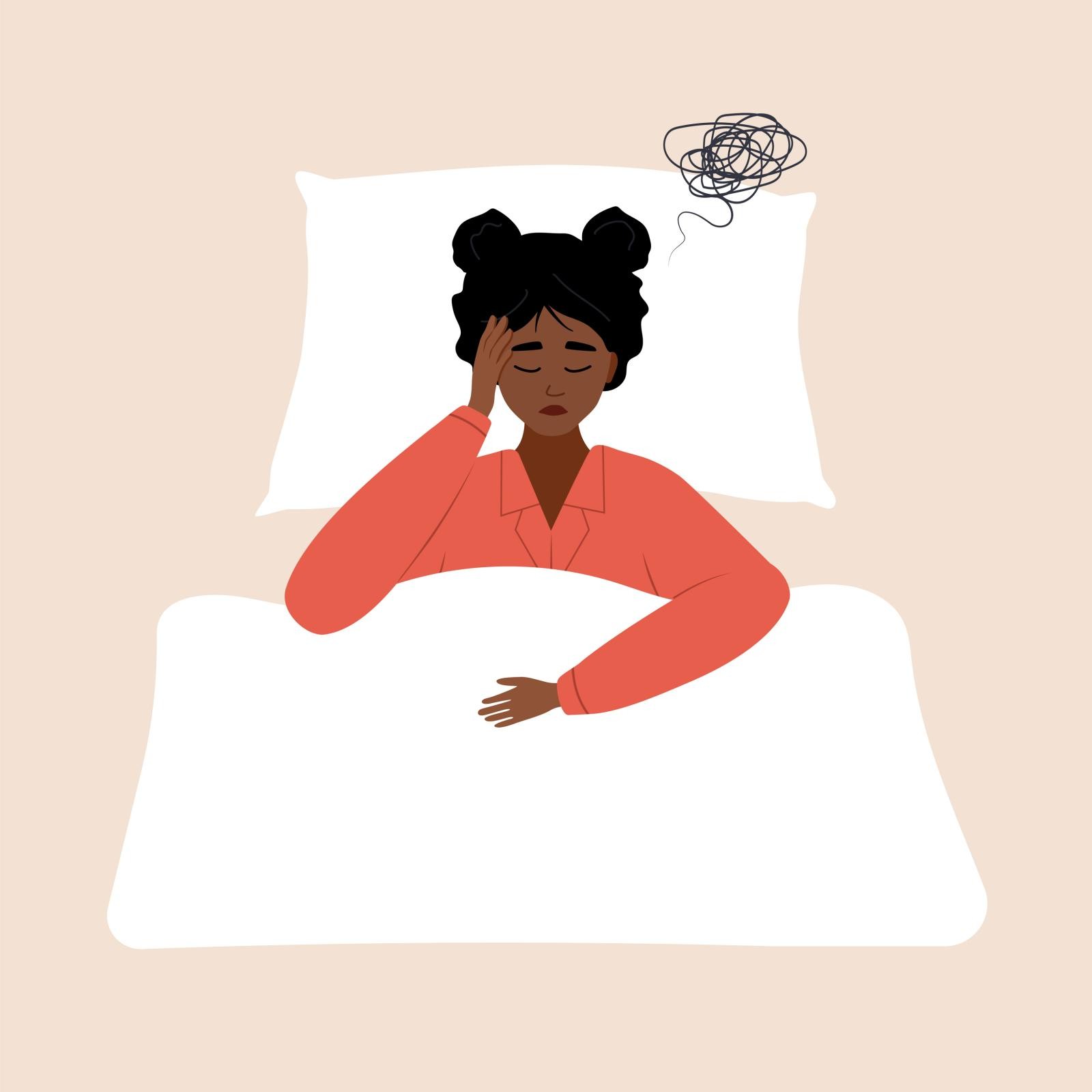 illustration woman sick in bed