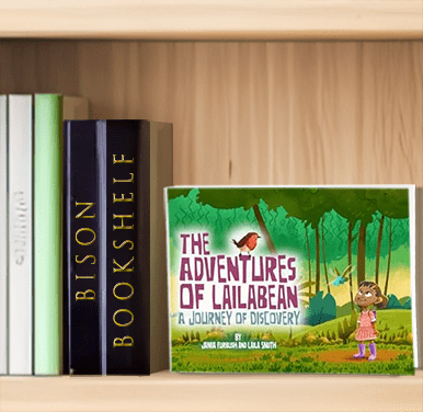 Image of bookshelf with The Adventures of Lailabean Book