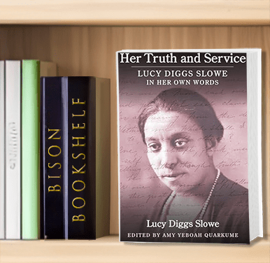 Image of bookshelf with Her Truth and Service Book