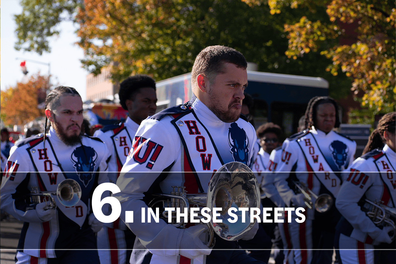 Howard's Showtime Marching Band performs during Homecoming Parade 2024